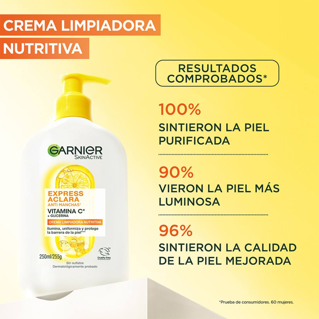 GARNIER CREMA LIMPIADORA NUTRITIVA EXPRESS ACLARA VIT C *250ml